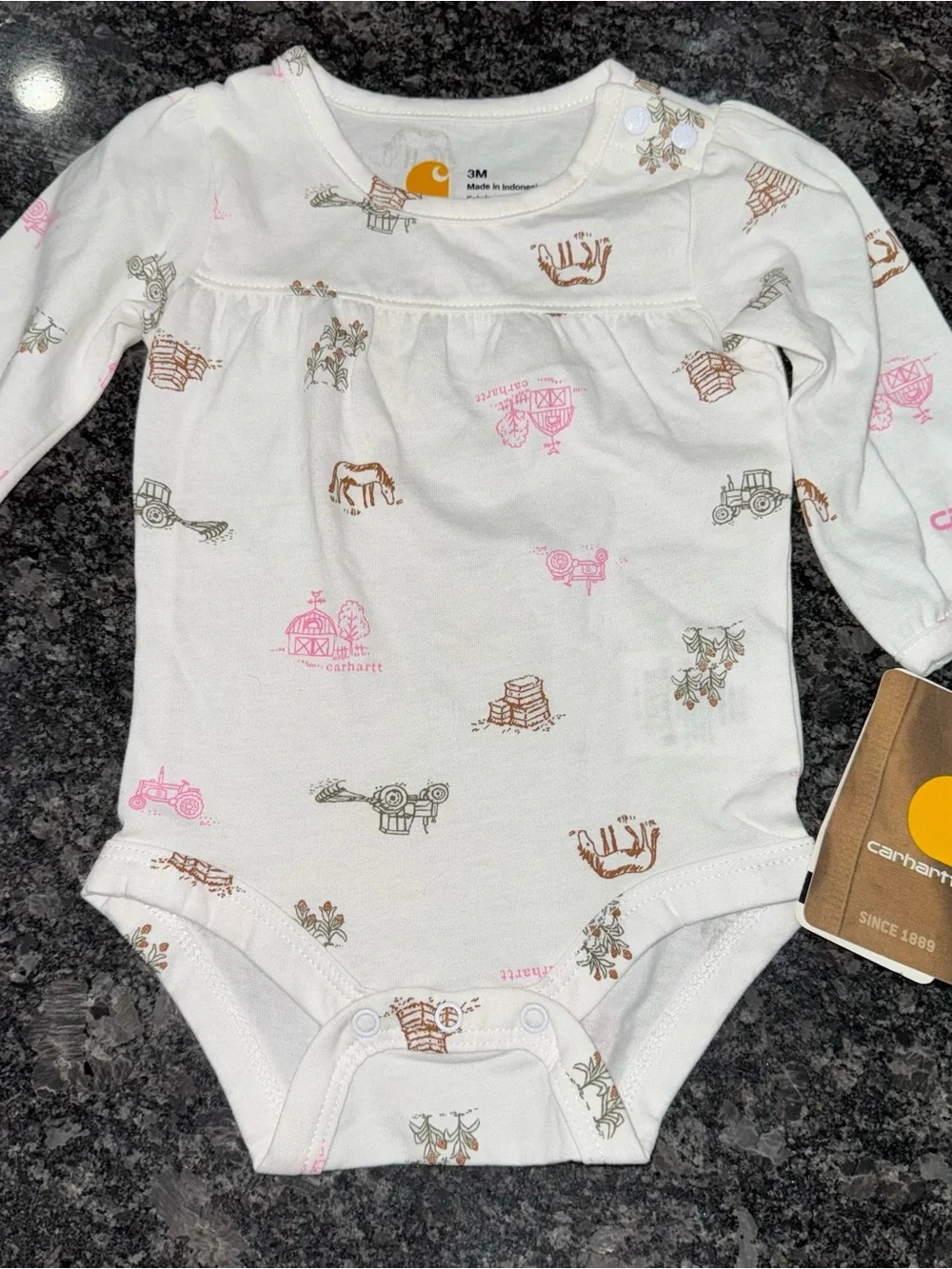 John Deere Pink Heart top & White Carhartt Onesie Bundle